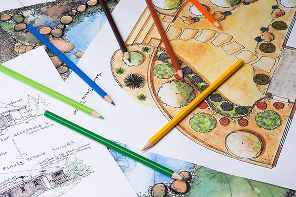 Old fashioned hand drawn garden blueprint